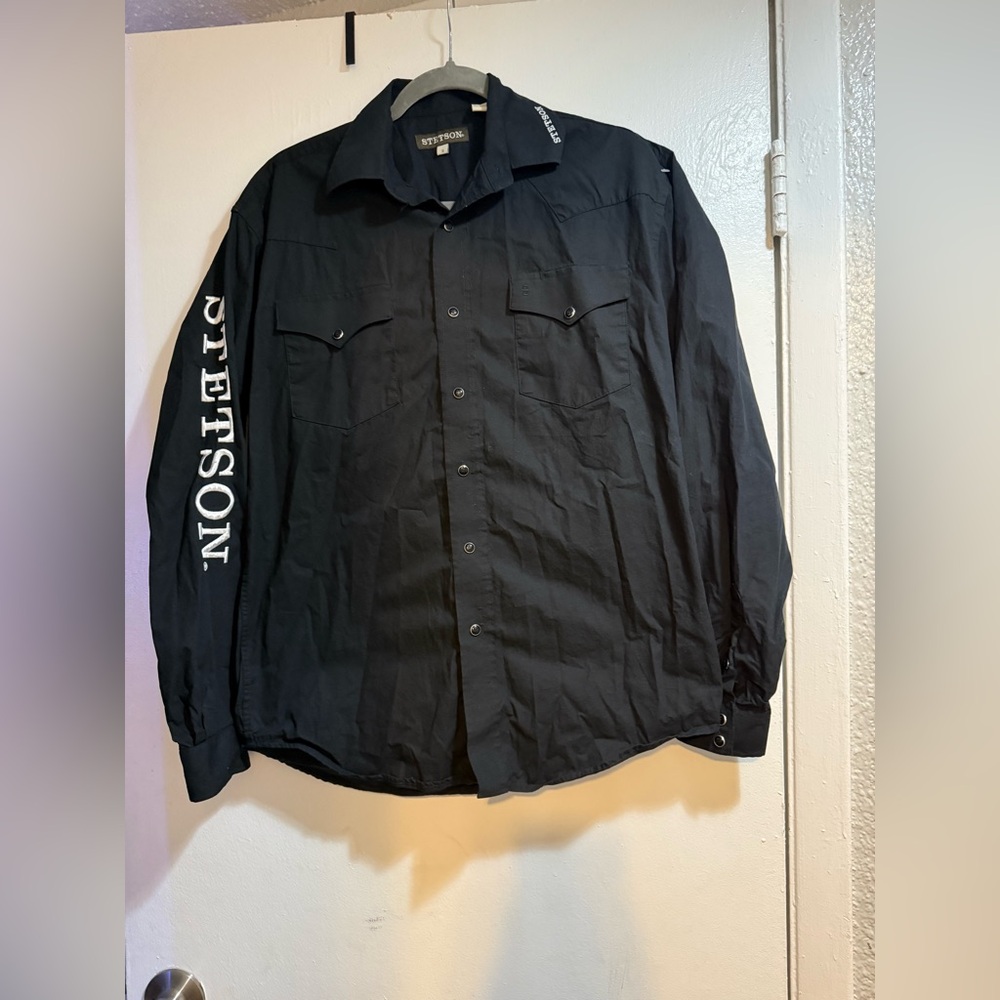 Stetson Mens Black 100% Cotton Logo Wear size Small Shirt - Picture 4 of 6